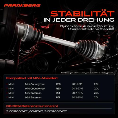 Frankberg 1x Antriebswelle Vorderachse Links für MINI Mini Countryman R60 Paceman R61 2.0L Bild Frankberg 1x Antriebswelle Vorderachse Links für MINI Mini Countryman R60 Paceman R61 2.0L