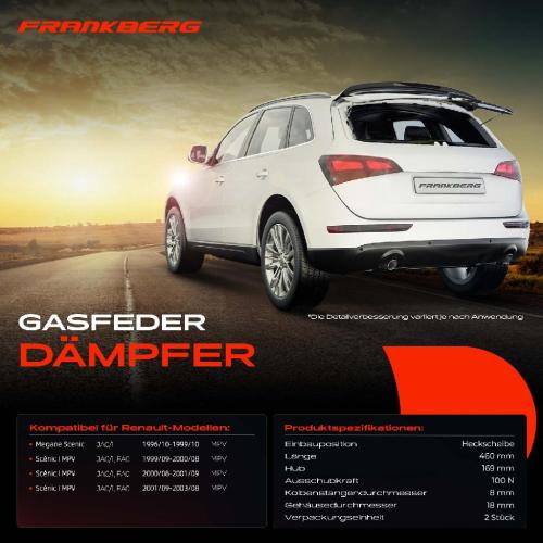 2x Gasfeder Dämpfer Heckscheibe für Renault Scénic I JA0/1 FA0 MPV 1999-2003 Bild 2x Gasfeder Dämpfer Heckscheibe für Renault Scénic I JA0/1 FA0 MPV 1999-2003