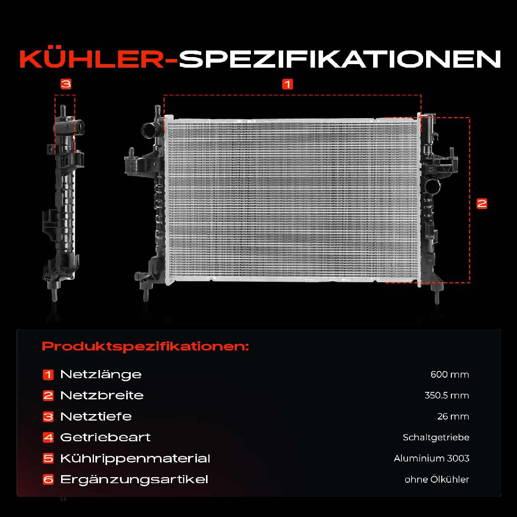 1x Kühler Wasserkühler Motorkühler für Opel Corsa C F08 F68 X01 Combo 2003-2012