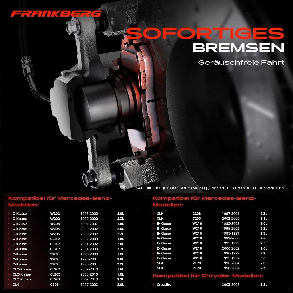 4x Bremsbeläge Hinterachse für Mercedes-Benz W202 W203 CL203 S202 CL203 1995-2011