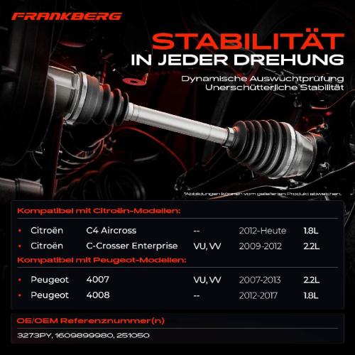 1x Antriebswelle Vorderachse Rechts für Citroën C4 Aircross C-Crosser Enterprise Peugeot 4007 4008 Bild 1x Antriebswelle Vorderachse Rechts für Citroën C4 Aircross C-Crosser Enterprise Peugeot 4007 4008