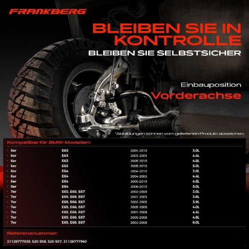 Frankberg 1x Querlenker Satz Vorderachse für BMW 6er E63 6er Cabriolet E64 7er E65 E66 E67 3.6L 3.9L 4.0L 6.0L 2001-2010 Bild Frankberg 1x Querlenker Satz Vorderachse für BMW 6er E63 6er Cabriolet E64 7er E65 E66 E67 3.6L 3.9L 4.0L 6.0L 2001-2010