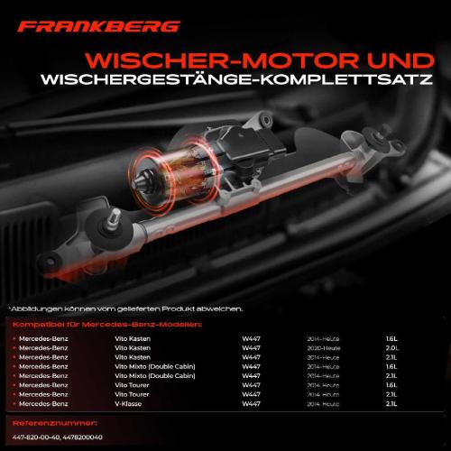 Frankberg 1x Wischerarm Scheibenwischer Vorne für Mercedes-Benz V-Klasse Vito Kasten W447 Bild Frankberg 1x Wischerarm Scheibenwischer Vorne für Mercedes-Benz V-Klasse Vito Kasten W447