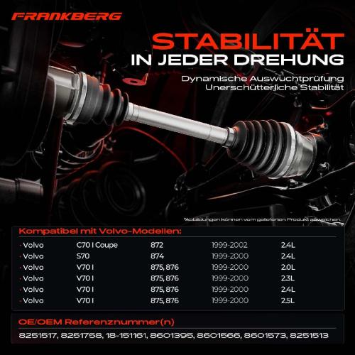 Frankberg 1x Antriebswelle Vorderachse Links für Volvo C70 I S70 874 P80 1999-2005 Bild Frankberg 1x Antriebswelle Vorderachse Links für Volvo C70 I S70 874 P80 1999-2005