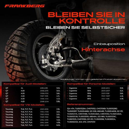 Frankberg 1x Querlenker Satz Hinterachse für VW Touareg Audi Q7 Porsche Cayenne 3.2L 4.5L 4.8L 4.9L 6.0L 2002-2015 Bild Frankberg 1x Querlenker Satz Hinterachse für VW Touareg Audi Q7 Porsche Cayenne 3.2L 4.5L 4.8L 4.9L 6.0L 2002-2015