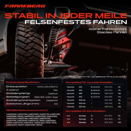 2x Stoßdämpfer Vorderachse für Hyundai iX35 EL ELH LM iX35 Van KIA Sportage SL Bj ab 2009 Bild 2x Stoßdämpfer Vorderachse für Hyundai iX35 EL ELH LM iX35 Van KIA Sportage SL Bj ab 2009
