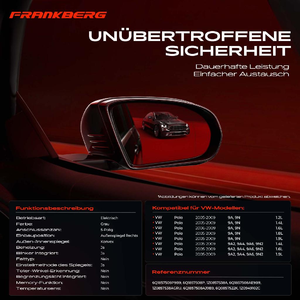 1x Außenspiegel Rechts für VW Polo 9A 9N 9A2 9A4 9A6 9N2 2005-2009