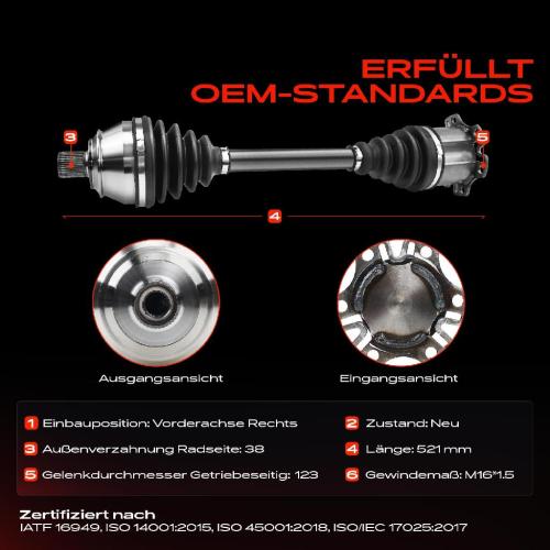 1x Antriebswelle Vorderachse Rechts für Audi A6 4F2 Allroad 4FH Avant 4F5 2.4L-4.2L 2004-2011 Bild 1x Antriebswelle Vorderachse Rechts für Audi A6 4F2 Allroad 4FH Avant 4F5 2.4L-4.2L 2004-2011