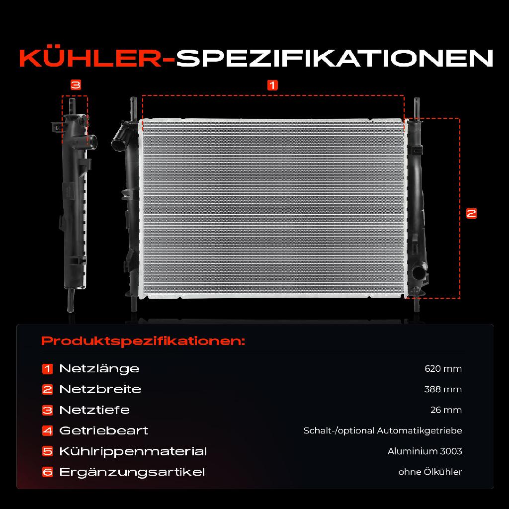 1x Kühler Wasserkühler Motorkühler für Ford Mondeo 3 Stufenheck B4Y B5Y BWY