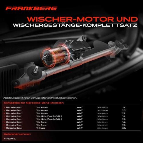 Frankberg 1x Wischerarm Scheibenwischer Vorne für Mercedes-Benz V-Klasse Vito W447 Bild Frankberg 1x Wischerarm Scheibenwischer Vorne für Mercedes-Benz V-Klasse Vito W447