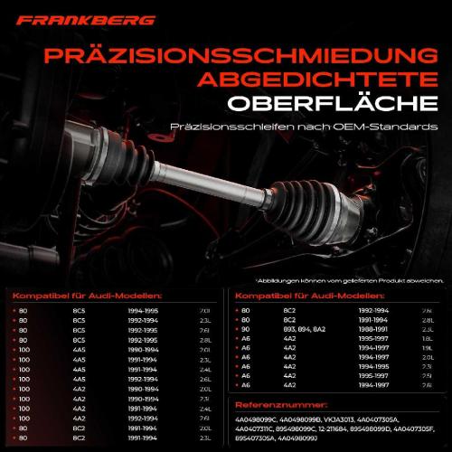 Frankberg 1x Antriebswelle Gelenksatz Vorderachse für Audi 80 8C2 8C5 90 100 A6 4A2 4A5 Coupe 8B3 Bild Frankberg 1x Antriebswelle Gelenksatz Vorderachse für Audi 80 8C2 8C5 90 100 A6 4A2 4A5 Coupe 8B3
