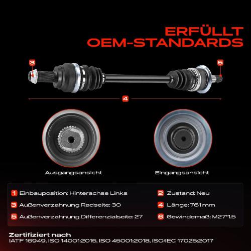 1x Antriebswelle Hinterachse Links für BMW 5er F10 Touring F11 1.6L 2.0L 3.0L 2010-2016 Bild 1x Antriebswelle Hinterachse Links für BMW 5er F10 Touring F11 1.6L 2.0L 3.0L 2010-2016