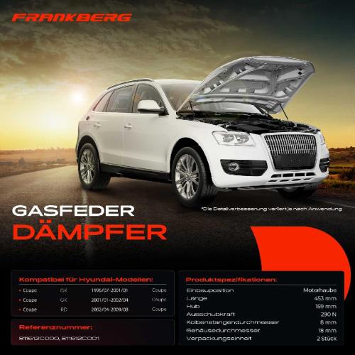 Frankberg 2x Gasfeder Dämpfer Motorhaube für Hyundai Coupe GK RD 1996-2009 Bild Frankberg 2x Gasfeder Dämpfer Motorhaube für Hyundai Coupe GK RD 1996-2009