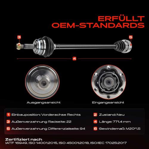 1x Antriebswelle Vorderachse Rechts für Seat Ibiza VW Caddy Golf Jetta Polo Bild 1x Antriebswelle Vorderachse Rechts für Seat Ibiza VW Caddy Golf Jetta Polo