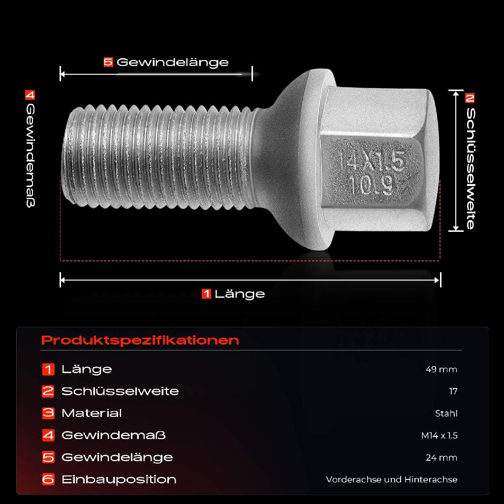 20x Radschraube für Mercedes-Benz W169 W245 W204 W211 W164 W220 W639