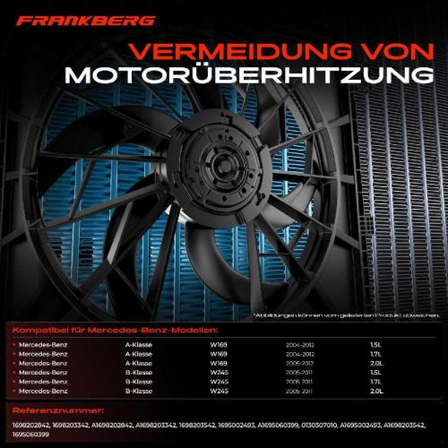 Frankberg 1x Motorkühller Einfachlüfter mit Kühlerlüfterrahmen Mercedes A-Klasse W169 B-Klasse W245 2004-2012 Bild Frankberg 1x Motorkühller Einfachlüfter mit Kühlerlüfterrahmen Mercedes A-Klasse W169 B-Klasse W245 2004-2012