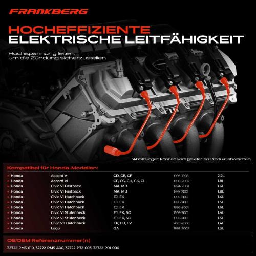 4x Zündleitungssatz Zündkabel für Honda Accord V VI CH Civic IV V VI VII EJ Logo Bild 4x Zündleitungssatz Zündkabel für Honda Accord V VI CH Civic IV V VI VII EJ Logo