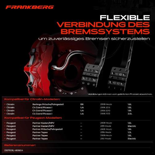 Frankberg 2x Bremsschlauch Bremsschläuche Vorderachse Links oder Rechts für Citroën C4 Picasso I Berlingo Peugeot Partner Bild Frankberg 2x Bremsschlauch Bremsschläuche Vorderachse Links oder Rechts für Citroën C4 Picasso I Berlingo Peugeot Partner