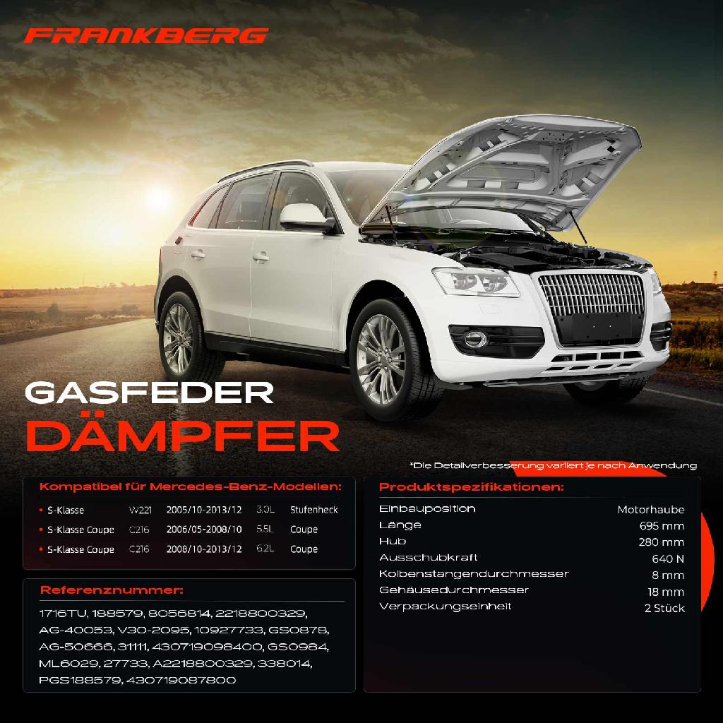 2x Gasfeder Dämpfer Motorhaube für Mercedes-Benz S-Klasse W221 C216 Coupe 2005-2013