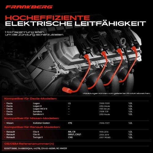 4x Zündleitungssatz Zündkabel für Renault Clio II III IV Kangoo Thalia Twingo Bild 4x Zündleitungssatz Zündkabel für Renault Clio II III IV Kangoo Thalia Twingo