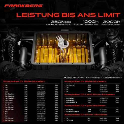 Frankberg 1x Kraftstoffpumpe für BMW 3er Cabriolet Compact Coupe Touring E46 E90 5er Touring E39 E38 X5 E53 Bild Frankberg 1x Kraftstoffpumpe für BMW 3er Cabriolet Compact Coupe Touring E46 E90 5er Touring E39 E38 X5 E53