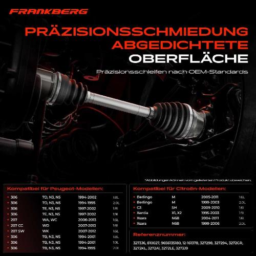 Frankberg 1x Antriebswelle Gelenksatz Vorderachse für Citroën Berlingo Xsara Peugeot 207 CC SW Bild Frankberg 1x Antriebswelle Gelenksatz Vorderachse für Citroën Berlingo Xsara Peugeot 207 CC SW