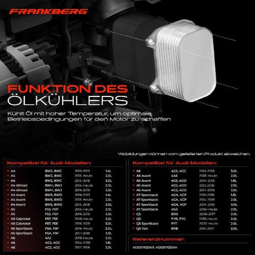 Frankberg 1x Ölkühler Motoröl für Audi A4 8W2 8WC A5 F53 F5P A6 4A2 Q5 8RB FYB FYG Bild Frankberg 1x Ölkühler Motoröl für Audi A4 8W2 8WC A5 F53 F5P A6 4A2 Q5 8RB FYB FYG