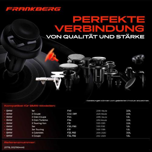 Frankberg 10x Befestigungsclips Seitenleiste für BMW F30 F80 F31 F34 F36 F40 F44 E60 E61 Bild Frankberg 10x Befestigungsclips Seitenleiste für BMW F30 F80 F31 F34 F36 F40 F44 E60 E61