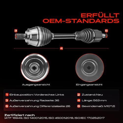 1x Antriebswelle Vorderachse Links für Volvo V40 Schrägheck 525 2.0 1.5 2015-2019 Bild 1x Antriebswelle Vorderachse Links für Volvo V40 Schrägheck 525 2.0 1.5 2015-2019