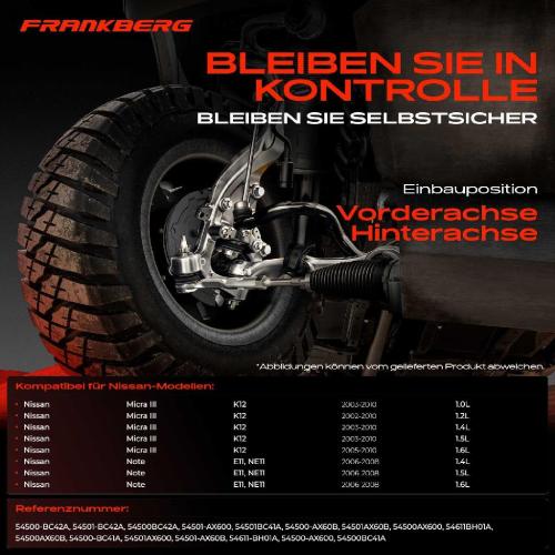 Frankberg 1x Querlenker Satz Vorderachse für Nissan Micra III K12 Note E11 NE11 1.0L 1.2L 1.4L 1.5L 1.6L 2002-2010 Bild Frankberg 1x Querlenker Satz Vorderachse für Nissan Micra III K12 Note E11 NE11 1.0L 1.2L 1.4L 1.5L 1.6L 2002-2010