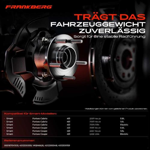 Frankberg 2x Radnabe Radlagersatz Vorderachse beidseitig für Smart Fortwo Cabrio Coupe 0.8L 1.0L Bj ab 2007 Bild Frankberg 2x Radnabe Radlagersatz Vorderachse beidseitig für Smart Fortwo Cabrio Coupe 0.8L 1.0L Bj ab 2007