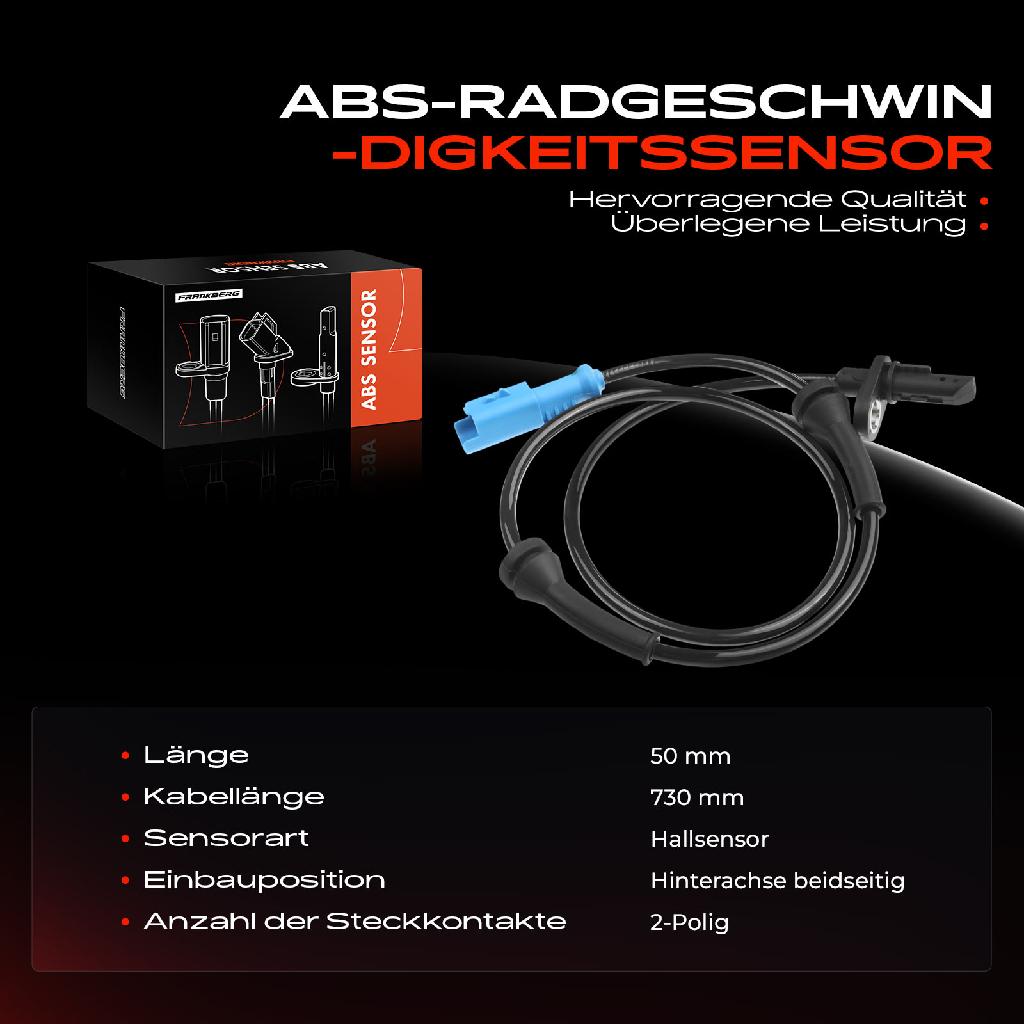 1x ABS Sensor Hinterachse beidseitig für Citroën C3 Aircross II Van III Picasso C4 Cactus C-Elysee Opel