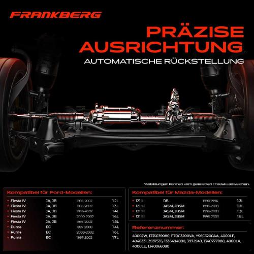Frankberg 1x Lenkgetriebe Servolenkgetriebe für Ford Fiesta 4 Kasten Puma 1995-2001 Mazda 121 2 3 Bild Frankberg 1x Lenkgetriebe Servolenkgetriebe für Ford Fiesta 4 Kasten Puma 1995-2001 Mazda 121 2 3