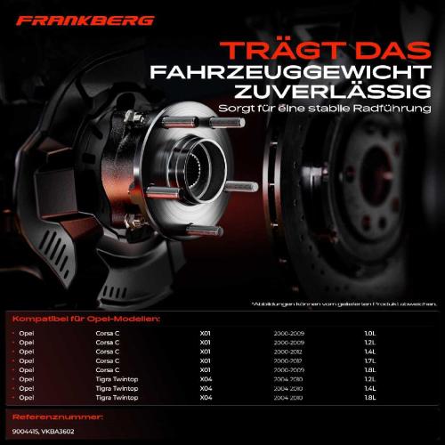 Frankberg 1x Radnabe Radlagersatz Hinterachse beidseitig für Opel Corsa C Tigra Twintop 1.0L 1.2L 2000-2012 Bild Frankberg 1x Radnabe Radlagersatz Hinterachse beidseitig für Opel Corsa C Tigra Twintop 1.0L 1.2L 2000-2012