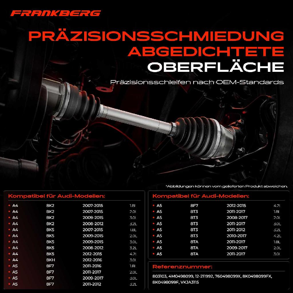 1x Antriebswelle Gelenksatz Vorderachse für Audi A4 8K2 8K5 A5 8T 8F A6 4G A7 A8 Q5 8RB