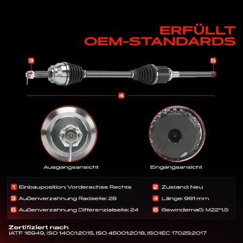 1x Antriebswelle Vorderachse Rechts für Jeep Compass MK49 Patriot MK74 2006-2017 Bild 1x Antriebswelle Vorderachse Rechts für Jeep Compass MK49 Patriot MK74 2006-2017