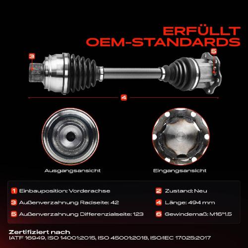 1x Antriebswelle Vorderachse für Audi A6 4G2 4GC A7 4GA 4GF Q5 8RB Bild 1x Antriebswelle Vorderachse für Audi A6 4G2 4GC A7 4GA 4GF Q5 8RB