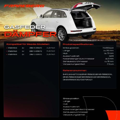 2x Gasfeder Dämpfer Heckklappe für Mazda 3 Stufenheck BK Stufenheck 2003-2009 Bild 2x Gasfeder Dämpfer Heckklappe für Mazda 3 Stufenheck BK Stufenheck 2003-2009