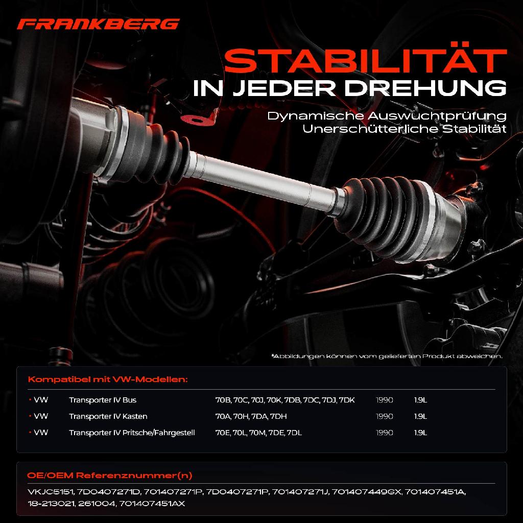 2x Antriebswelle Vorderachse für VW Transporter IV 70B 70C 70J 70K 7DB 7DC 7DJ 7DK 1.9L