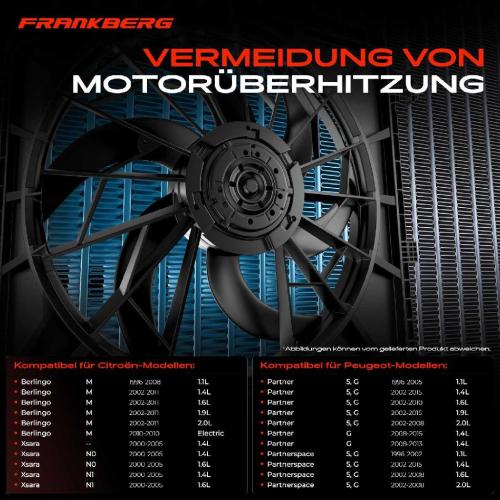 Frankberg 1x Motorkühller Einfachlüfter ohne Kühlerlüfterrahmen Citroën Berlingo Xsara Peugeot Partner Bild Frankberg 1x Motorkühller Einfachlüfter ohne Kühlerlüfterrahmen Citroën Berlingo Xsara Peugeot Partner