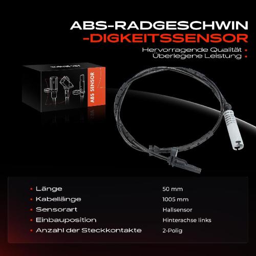 1x ABS Sensor Hinterachse links für BMW 5er Touring E61 5.0L 2007-2010 Bild 1x ABS Sensor Hinterachse links für BMW 5er Touring E61 5.0L 2007-2010