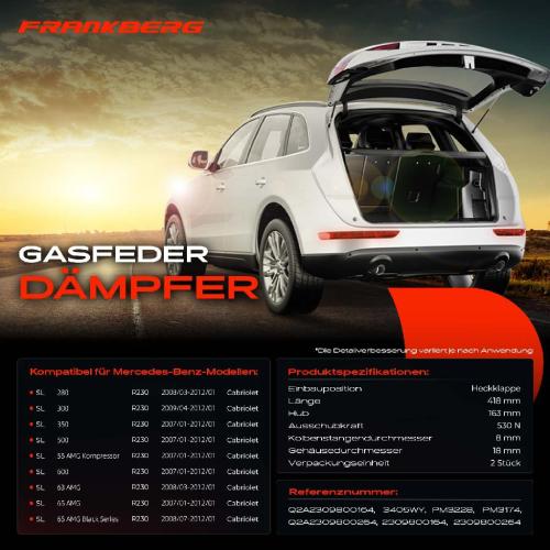 2x Gasfeder Dämpfer Heckklappe für Mercedes-Benz SL R230 Cabriolet 2007-2012 Bild 2x Gasfeder Dämpfer Heckklappe für Mercedes-Benz SL R230 Cabriolet 2007-2012