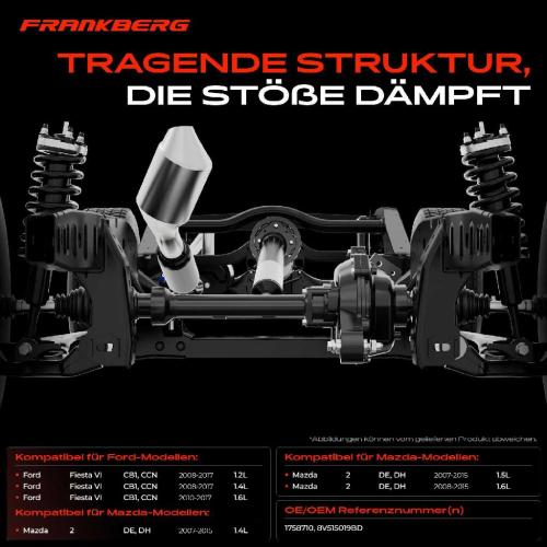 Frankberg 1x Achskörper Achsträger Motorträger Vorderachse für Ford Fiesta VI CB1 CCN Mazda 2 DE DH 2007-2017 Bild Frankberg 1x Achskörper Achsträger Motorträger Vorderachse für Ford Fiesta VI CB1 CCN Mazda 2 DE DH 2007-2017