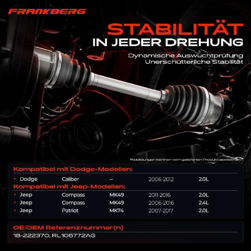 1x Antriebswelle Vorderachse Rechts für Jeep Patriot MK74 Compass MK49 2006-2017 Dodge Caliber Bild 1x Antriebswelle Vorderachse Rechts für Jeep Patriot MK74 Compass MK49 2006-2017 Dodge Caliber
