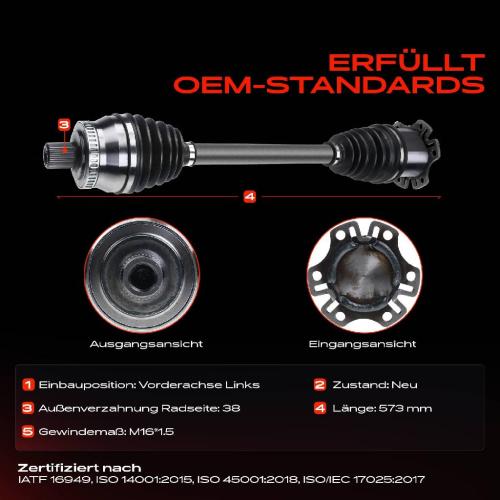 Frankberg 1x Antriebswelle Vorderachse Links für Audi A4 Avant Cabriolet 8EC 8E5 8HE 2003-2009 Bild Frankberg 1x Antriebswelle Vorderachse Links für Audi A4 Avant Cabriolet 8EC 8E5 8HE 2003-2009