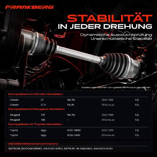 Frankberg 1x Antriebswelle Vorderachse Rechts für Citroën C1 Peugeot 107 Toyota Aygo Bild Frankberg 1x Antriebswelle Vorderachse Rechts für Citroën C1 Peugeot 107 Toyota Aygo