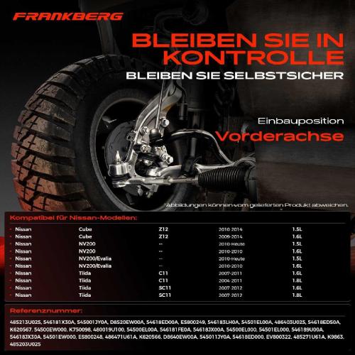 Frankberg 1x Querlenker Satz Vorderachse für Nissan Cube NV200 Kasten NV200/Evalia Bus Tiida Schrägheck Stufenheck Bild Frankberg 1x Querlenker Satz Vorderachse für Nissan Cube NV200 Kasten NV200/Evalia Bus Tiida Schrägheck Stufenheck