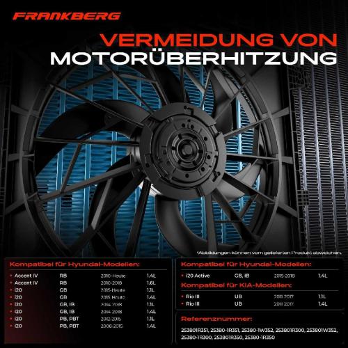 Frankberg 1x Motorkühller Einfachlüfter mit Kühlerlüfterrahmen Hyundai Accent IV RB i20 GB PB KIA Rio III Bild Frankberg 1x Motorkühller Einfachlüfter mit Kühlerlüfterrahmen Hyundai Accent IV RB i20 GB PB KIA Rio III
