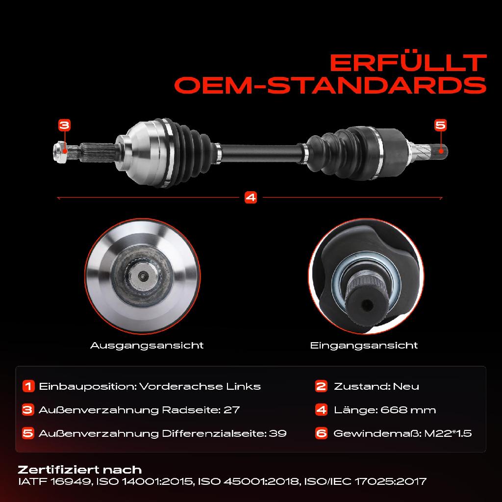 1x Antriebswelle Vorderachse Links für Opel Vivaro A Pritsche/Fahrgestell Combi Nissan Renault