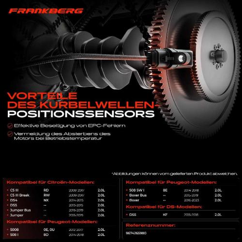 Frankberg 1x Kurbelwellensensor Impulsgeber für Citroën C4 C5 DS4 Jumper DS DS4/DS4 DS5 Peugeot 308 Boxer Bild Frankberg 1x Kurbelwellensensor Impulsgeber für Citroën C4 C5 DS4 Jumper DS DS4/DS4 DS5 Peugeot 308 Boxer